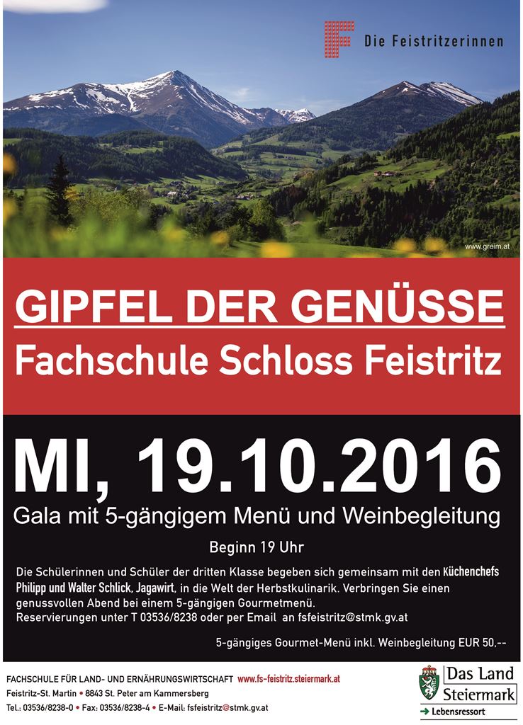 Gala "Gipfel der Genüsse" - AUSVERKAUFT! - Fachschulen Land Steiermark